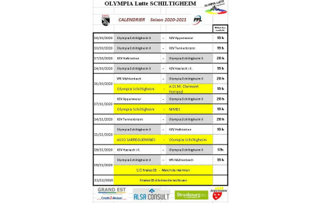 Calendrier saison 2020 - 2021